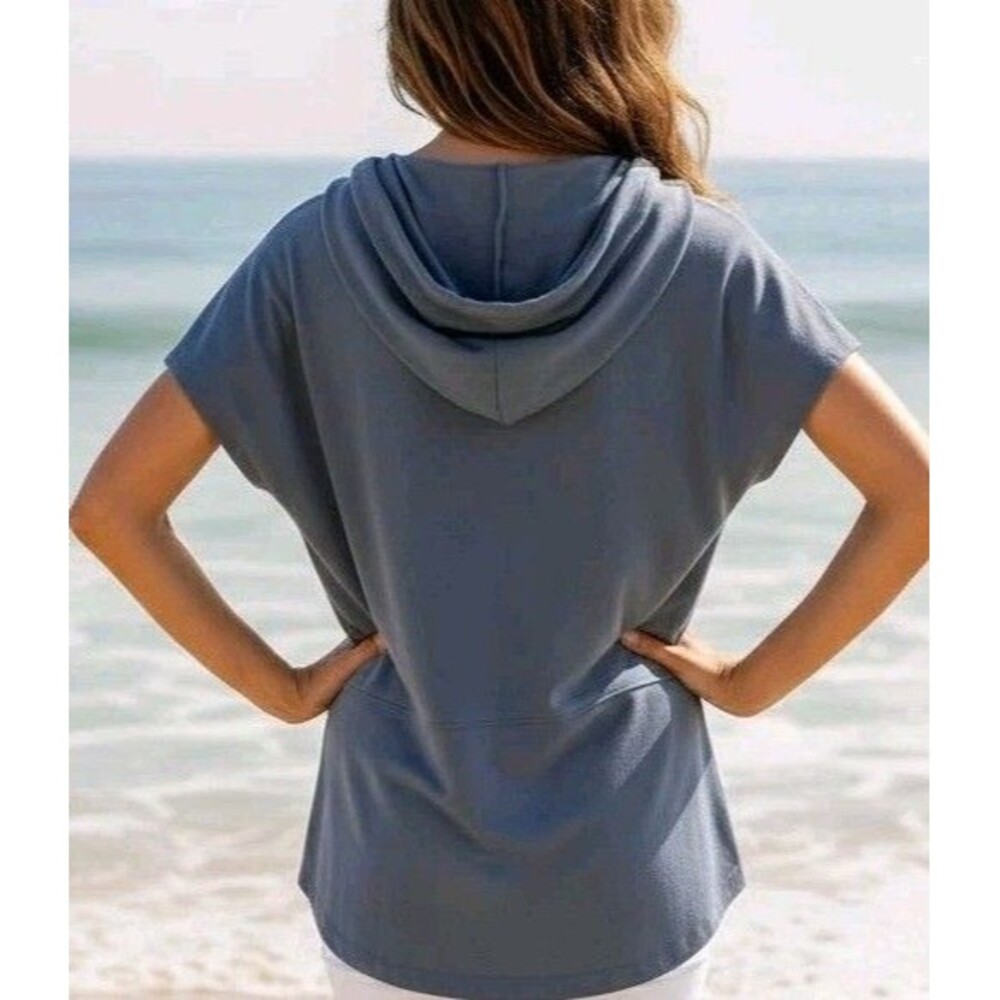 Tahari Oversized Sleeveless Hoodie Soft Blue Minimalist Lounge Coastal Resort